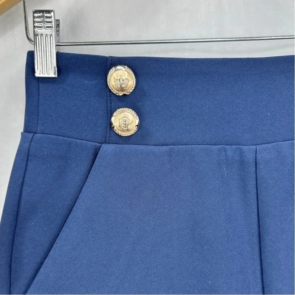 Walter Baker Molly High Waist Twill Shorts Navy Gold Button Size 2